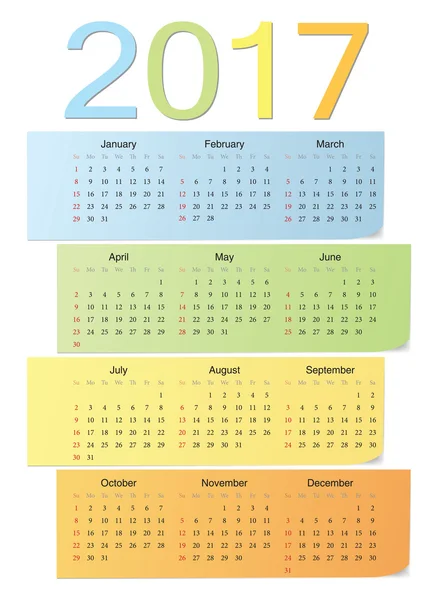 Europäischer Farbvektorkalender 2017 — Stockvektor