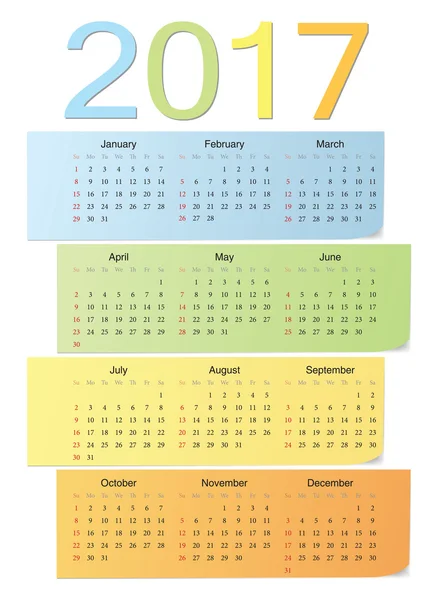 Calendario europeo de vectores de color 2017 — Archivo Imágenes Vectoriales