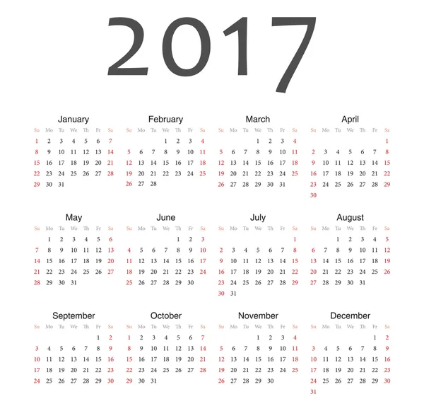 Simple european 2017 year vector calendar Stock Vector