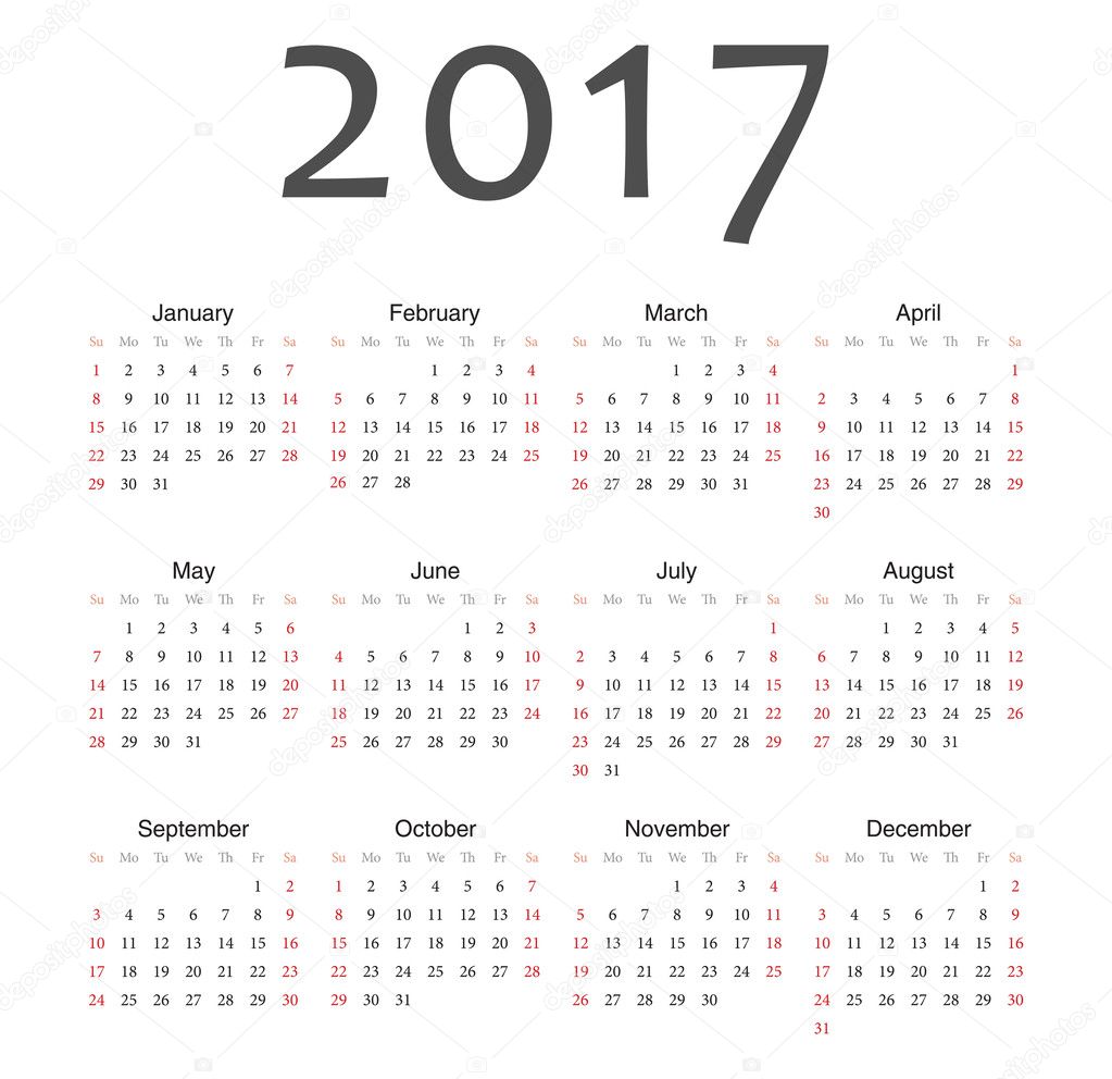 Simple european 2017 year vector calendar