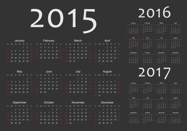 Ensemble de calendriers vectoriels européens 2015, 2016, 2017 — Image vectorielle