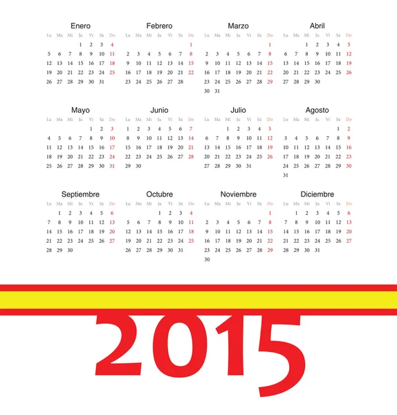 Simples espanha 2015 ano vetor calendário — Vetor de Stock