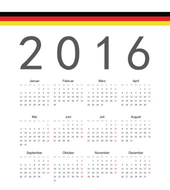 basit Alman 2016 yılı vektörel takvim