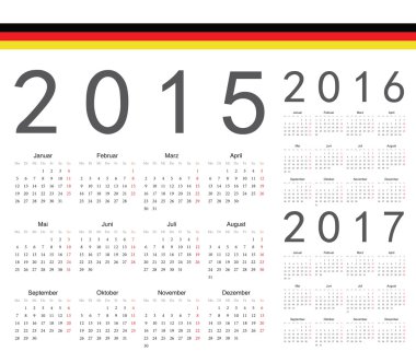 Alman 2015, 2016, dizi 2017 yılı vektör takvimler
