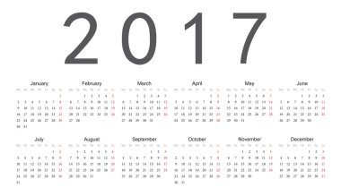 Basit Avrupa 2017 yıllık vektör takvimi