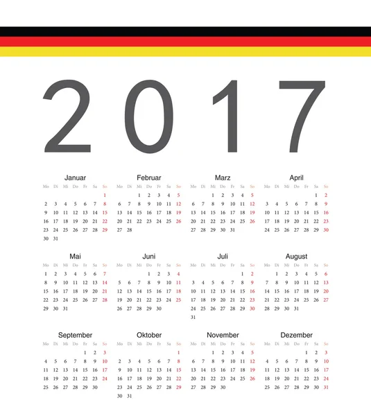 간단한 독일 2017 년 벡터 달력 — 스톡 벡터