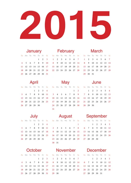 Calendario vectorial europeo 2015 año — Vector de stock