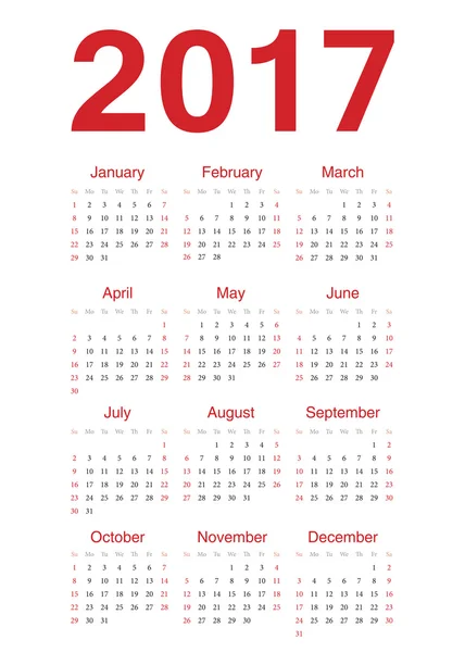 Europäischer Jahresvektorkalender 2017 — Stockvektor