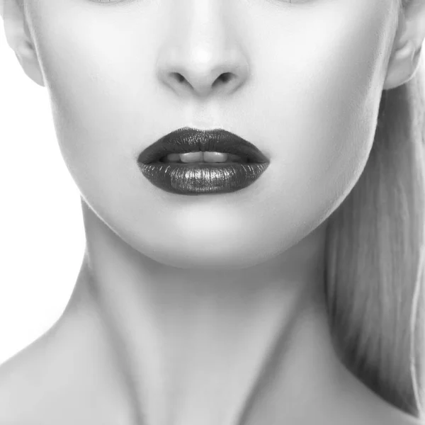 Modelo Menina Beleza Rosto Com Maquiagem Profissional Pele Perfeita — Fotografia de Stock