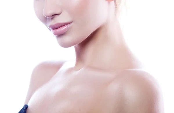 Szexi Szépség Arc Fiatal Felnőtt Tökéletes Bőrrel Természetes Meztelen Smink — Stock Fotó
