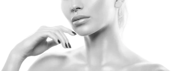Обличчя Портрет Жіночої Краси Здоровою Шкірою Кольоровими Губами Оголений Макіяж — стокове фото