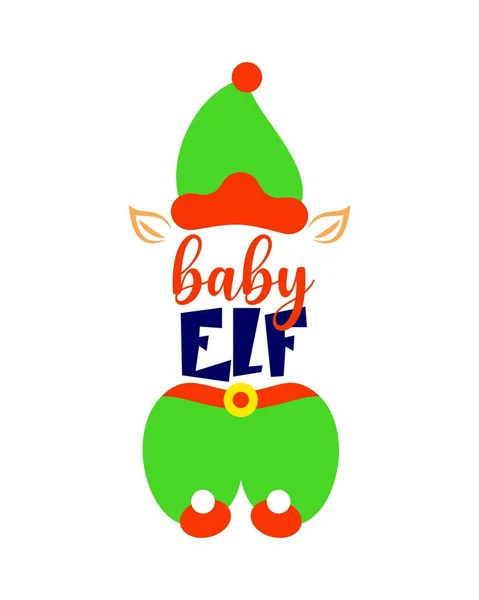 Divertente citazione natalizia Baby elfo con cappello, orecchie. Illustrazione vettoriale — Vettoriale Stock