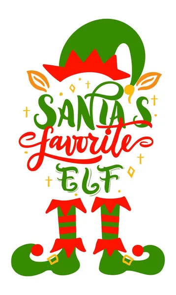 圣诞风趣的报价圣诞老人最喜欢的有帽子、耳朵、袜子、鞋子的ELF — 图库矢量图片