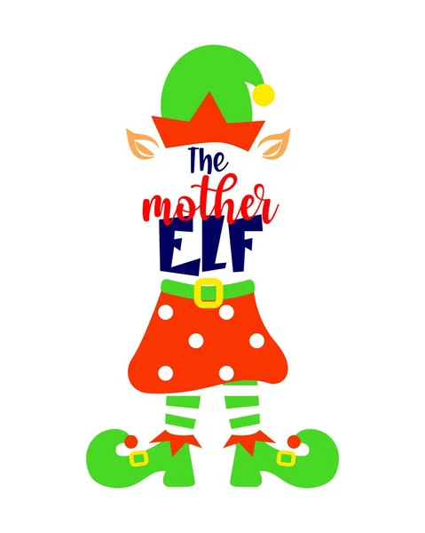 Рождественская забавная цитата Материнский эльф в шляпе, ушах, ногах. Правообладатель иллюстрации Vector. — стоковый вектор