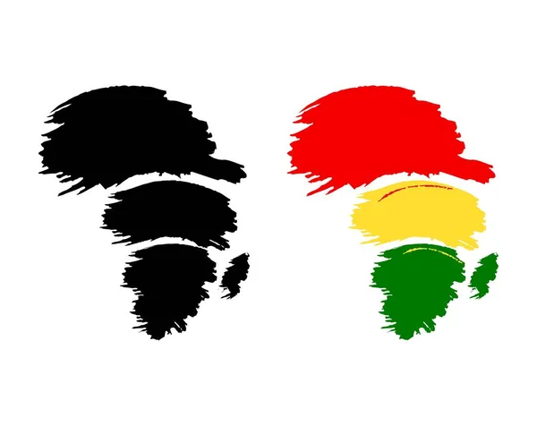Siluety Afriky ve 2 barvách černé a jamajské. Efekt pruhů textury štětce. — Stockový vektor