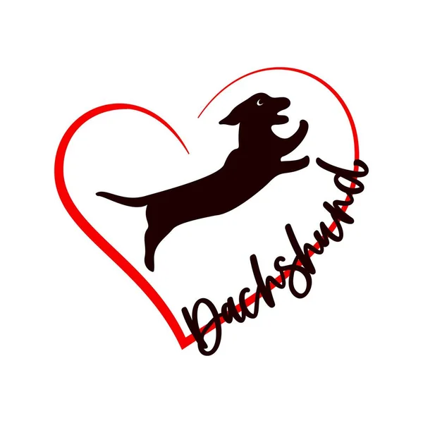 Dachshund Avec Silhouette Chien Coeur Rouge Shirt Imprimé Design Illustration — Image vectorielle