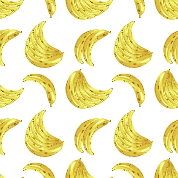 Seamless Pattern Banana Bunch Bananas Single Fruit Vector Illustration Exotic — Stock vektor