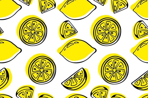Seamless Pattern Lemons Background Ripe Whole Fruits Piece Fruits Vector — Stok Vektör