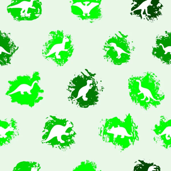 Seamless Pattern Dinosaur Silhouettes Green Watercolor Spots Endless Background Wallpaper — 스톡 벡터