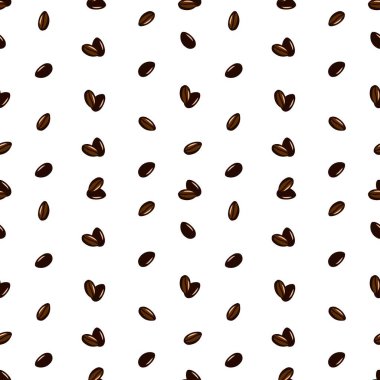 Seamless pattern with coffee beans. Dark brown color. Seed of plant. Vector illustration. As template of print, wallpaper, wrapping.