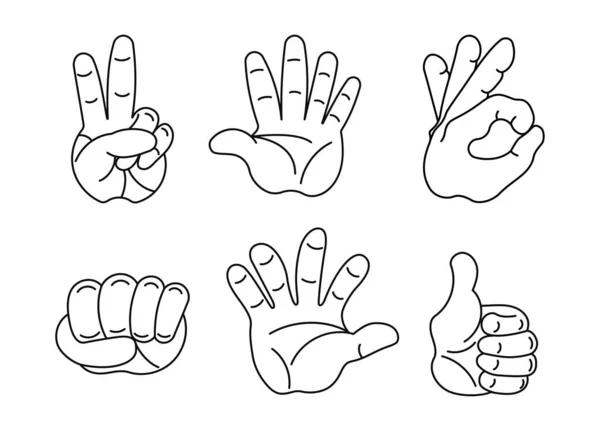 Set Icons Human Hand Gestures Peace Sign Sign Fist Palm — Stock Vector