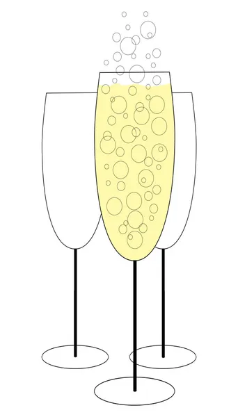 Voller Champagner und zwei leere — Stockvektor