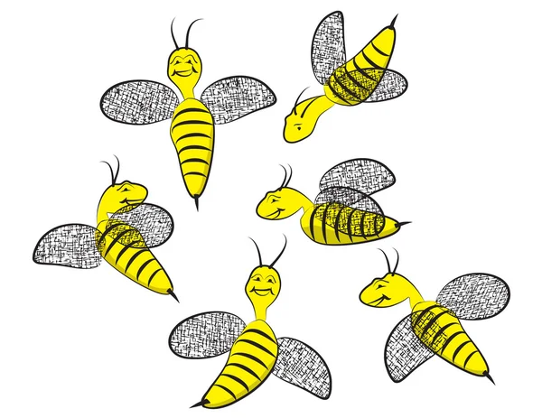 Sechs lächelnde glückliche Wespen — Stockvektor