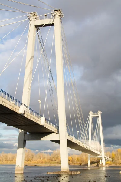 Un pont suspendu piétonnier à l'île Tatysheva à travers la rivière Yenisei à Krasnoïarsk — Photo