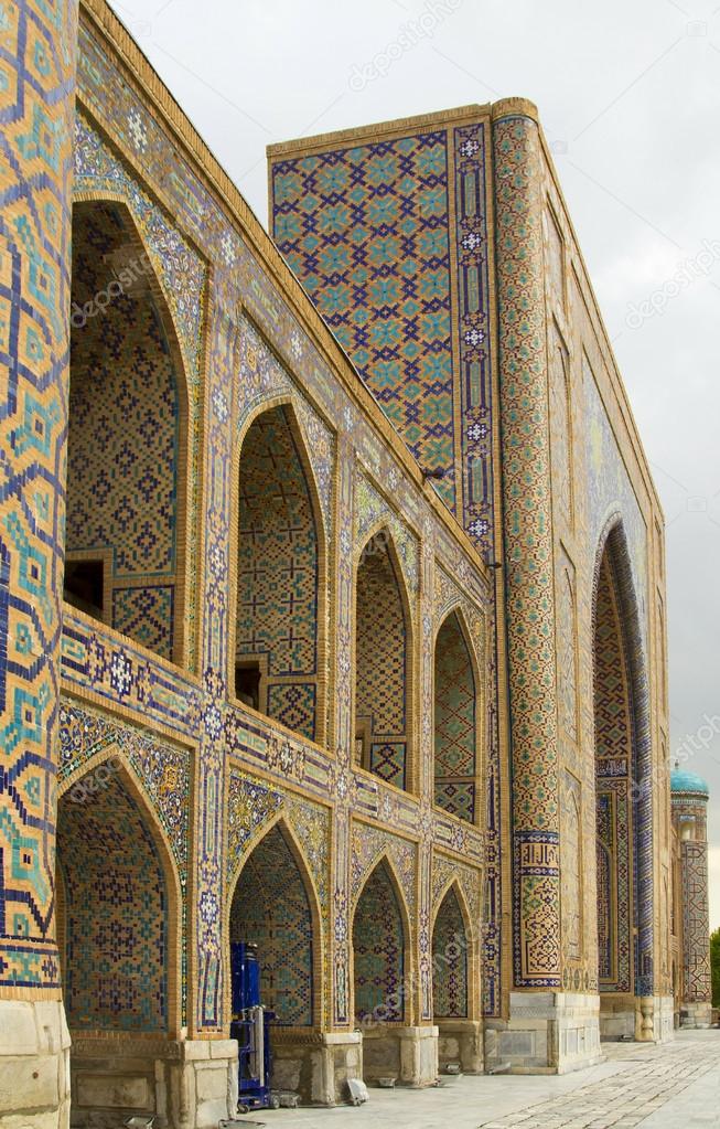 Detail of a wall of Madrassah Tillya Kori in Samarkand, Uzbekistan