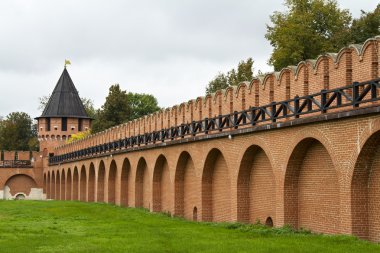 Brick wall and guard tower of the Tula Kremlin clipart