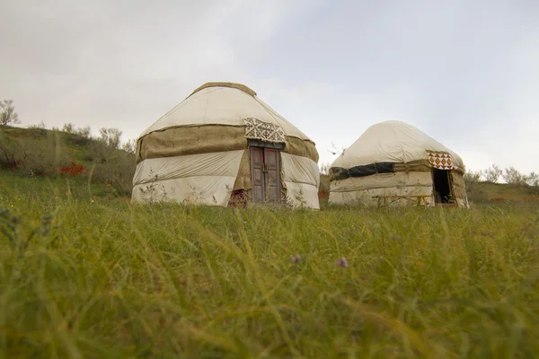 Kazakh yurt in the Kyzylkum desert in Uzbekistan — Stock Photo, Image