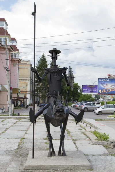OMSK, RUSSIA - JULY 2: Forged metal monument to Don Quixote on July 2, 2014 in Omsk. — Stock Photo, Image