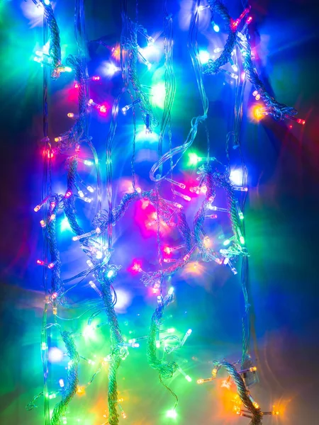 Multicolored Garland Small Led Bulbs Dark Background — Stock Photo, Image