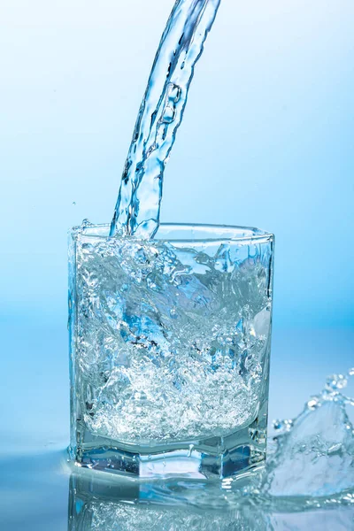 Splash Water Transparent Glass Blue Background — Stock Photo, Image