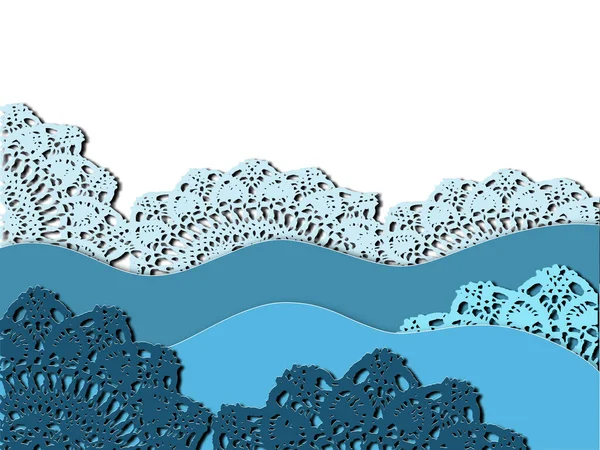 Open werk. papier gesneden illustratie zee golven, schuim, strand — Stockvector