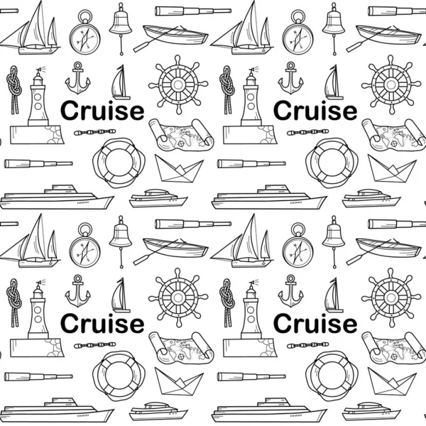 Vector contur seamless pattern on the theme of sea cruise — стоковый вектор