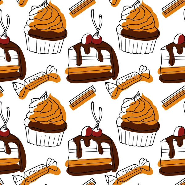 Seamless pattern with the image of chocolate sweets — Archivo Imágenes Vectoriales