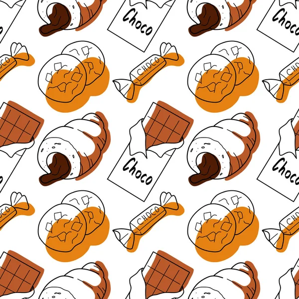 Seamless pattern with the image of chocolate sweets —  Vetores de Stock