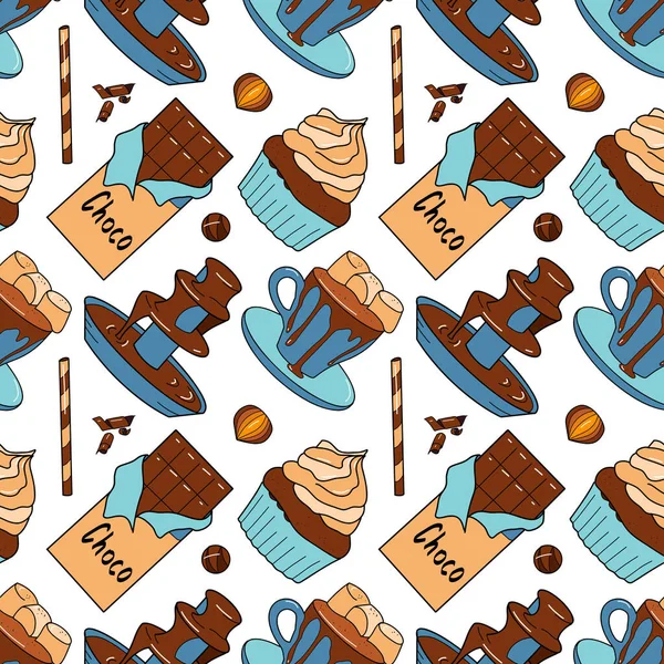 Seamless pattern with the image of chocolate sweets — Stock Vector