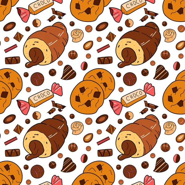 Motif sans couture avec l'image de bonbons au chocolat — Image vectorielle