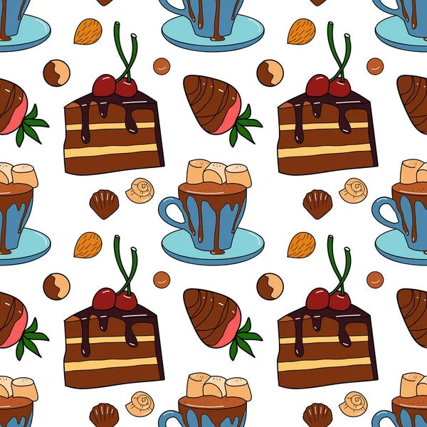 Motif sans couture avec l'image de bonbons au chocolat — Image vectorielle