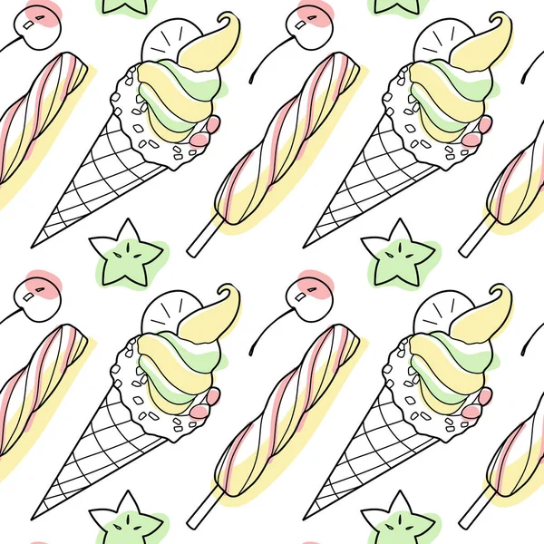Modèle Sans Couture Bonbons Vecteur Crème Glacée Dans Une Tasse — Image vectorielle