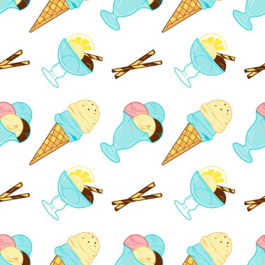 Şekerlerin kusursuz deseni - gözleme kabında dondurma vektörü, bir kasede