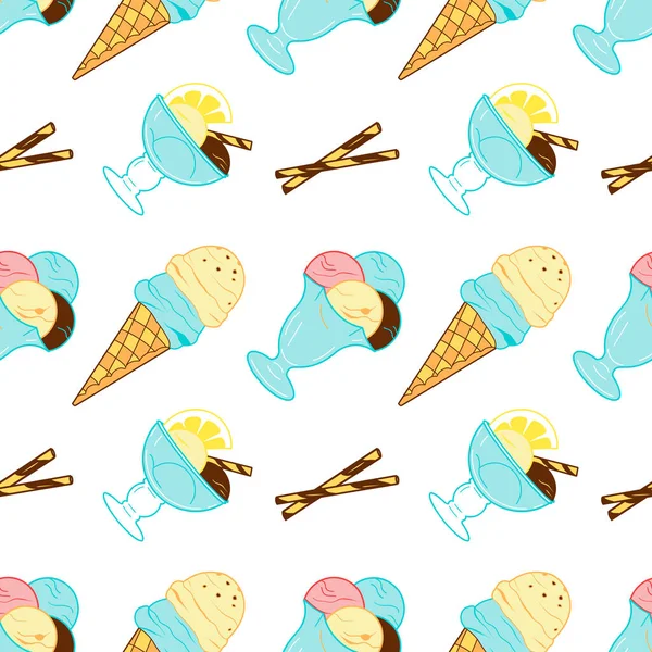 Modèle Sans Couture Bonbons Vecteur Crème Glacée Dans Une Tasse — Image vectorielle