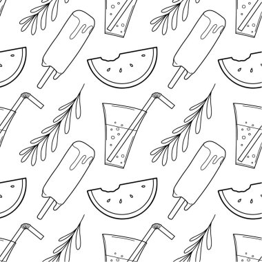 Düz çizgi, yaz tatlısı, karpuz, dondurma, soda.