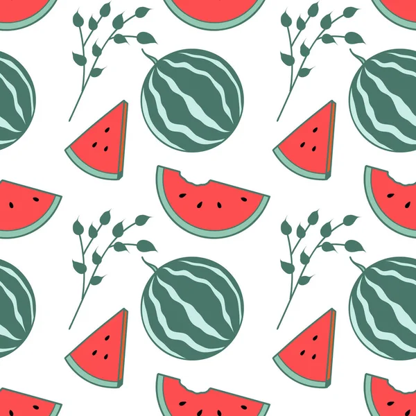 Seamless Pattern Color Drawings Summer Sweets Watermelon — Vetor de Stock