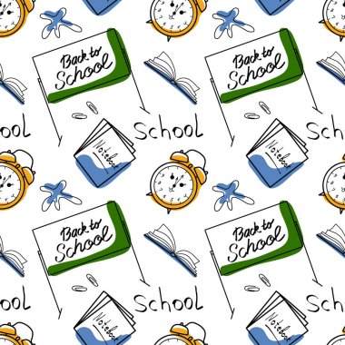 vector seamless pattern elements Back to School alarm