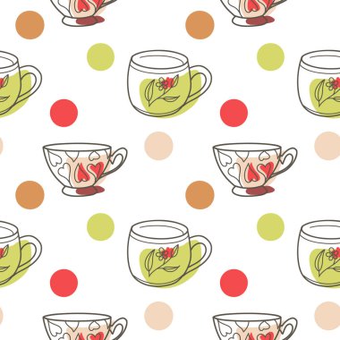 Çay, kahve ve benek için eğlence fincanlarında kusursuz bir desen var.