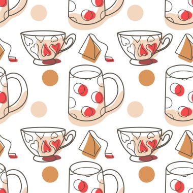 Çay, kahve ve benek için eğlence fincanlarında kusursuz bir desen var.