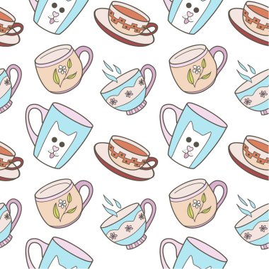 Çay ve kahve fincanlarında pürüzsüz bir desen var.